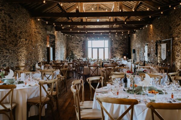 wedding barn with round tables